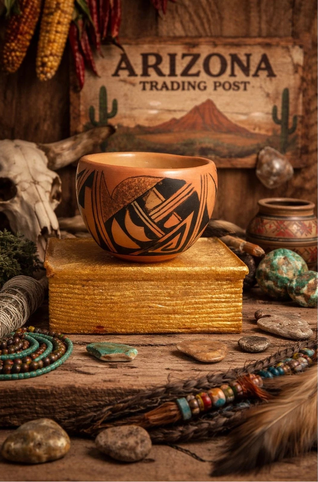 Signed E. Polleheco Southwest Pueblo Miniature Pottery Bowl 3"