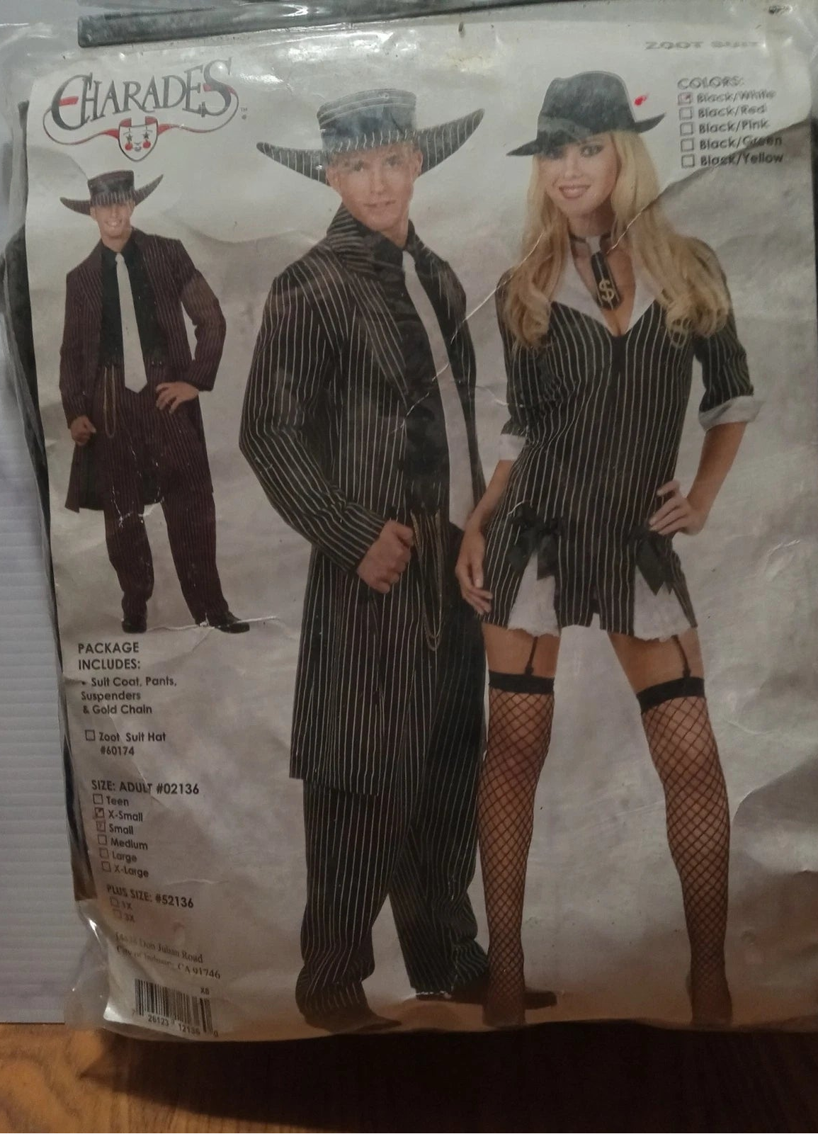 Charades Men's Zoot Suit with Chain, Black/White, X-Small