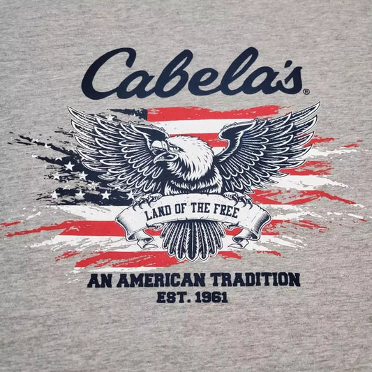 Cabela's Patriotic T-Shirt Men's M Gray "Land of the Free" an American Tradition