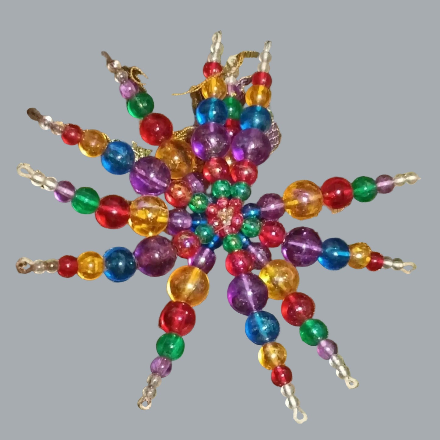 Rainbow Beaded Starburst Ornament 5” Round Holiday Suncatcher Decor