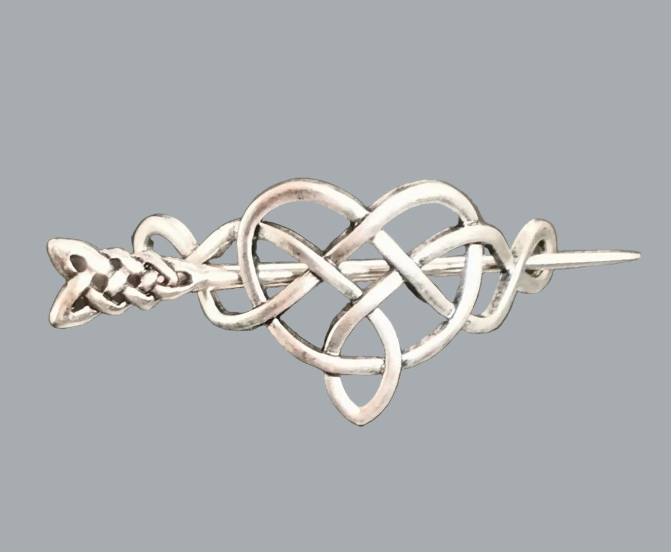Celtic Knot Hair Barrette Silver Tone Slide Pin 4” Bun Holder Clip