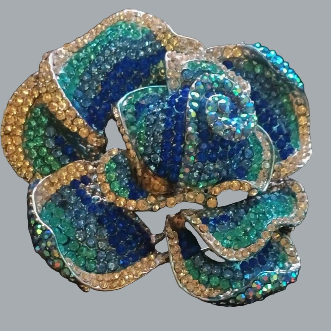 Sparkling Blue Crystal Rose Brooch, Silvertone 4