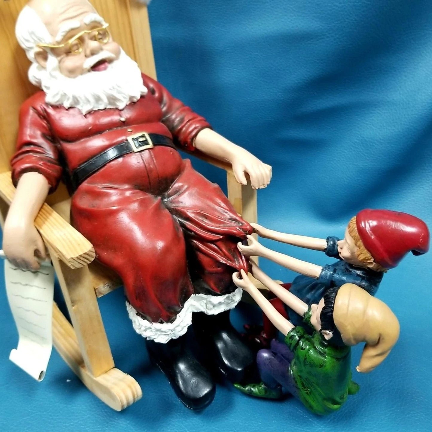 2002 Musical Snoozing Santa Rocking Chair Figurine w/ Elves Christmas Decor