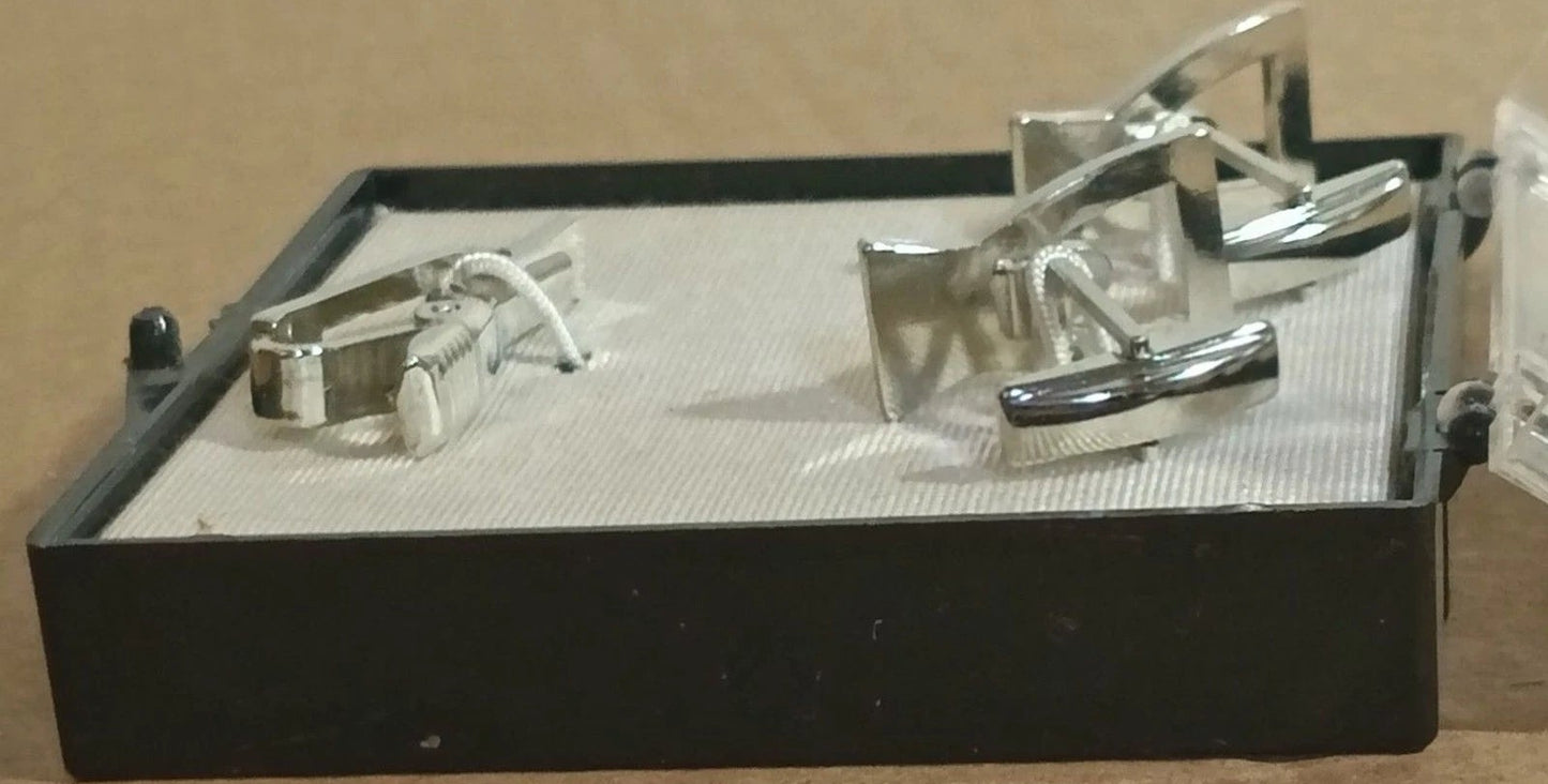 Mens Vintage Silver Tone Buckle Cufflinks Tie Clip Blue Rhinestone