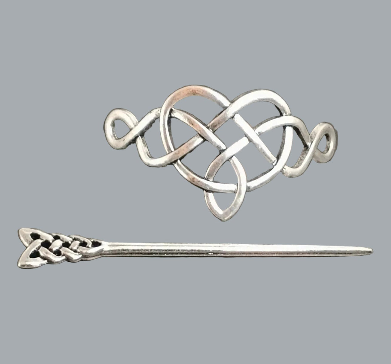 Celtic Knot Hair Barrette Silver Tone Slide Pin 4” Bun Holder Clip
