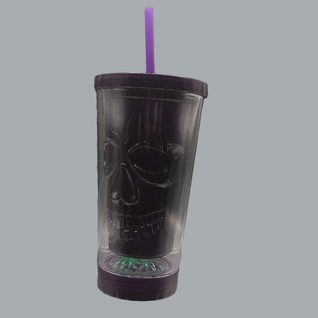 Cool Gear 18 fl oz Skull Pop Light Plastic Tumbler. Purple Base & Straw