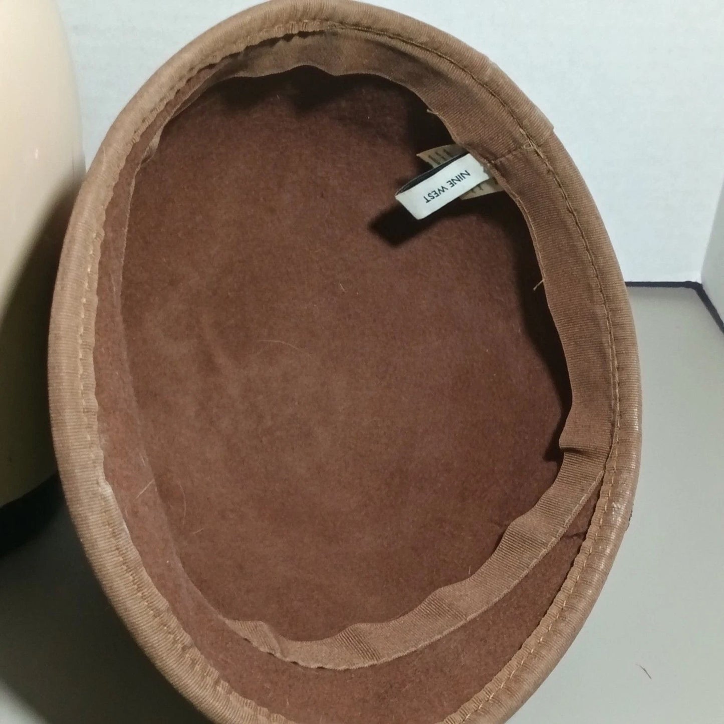 Nine West Brown Wool Felt Cloche Hat w/ Rosette Trim One Size