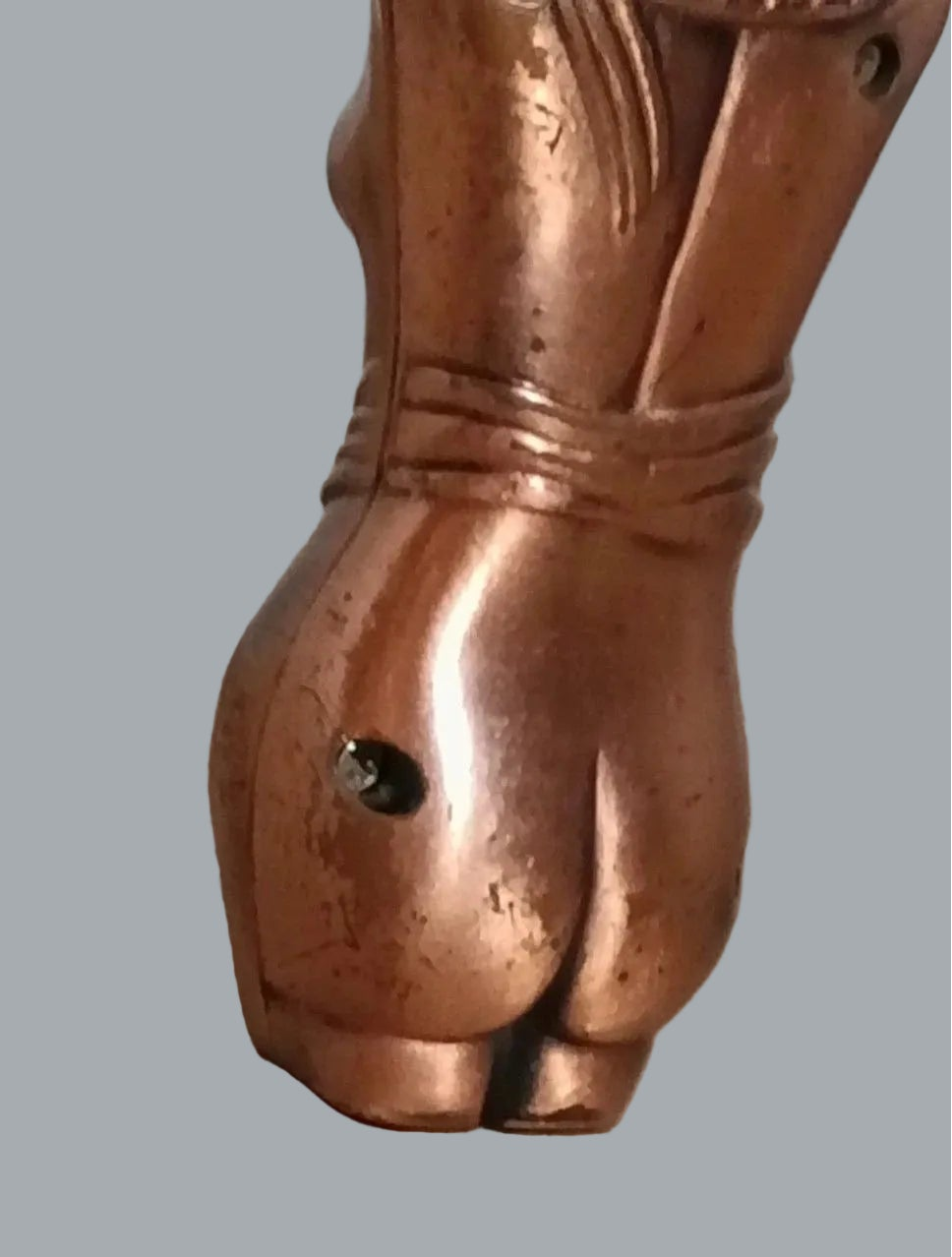 Vintage Nude Lady Butane Lighter 3in Copper Tone Art Deco Pin-Up