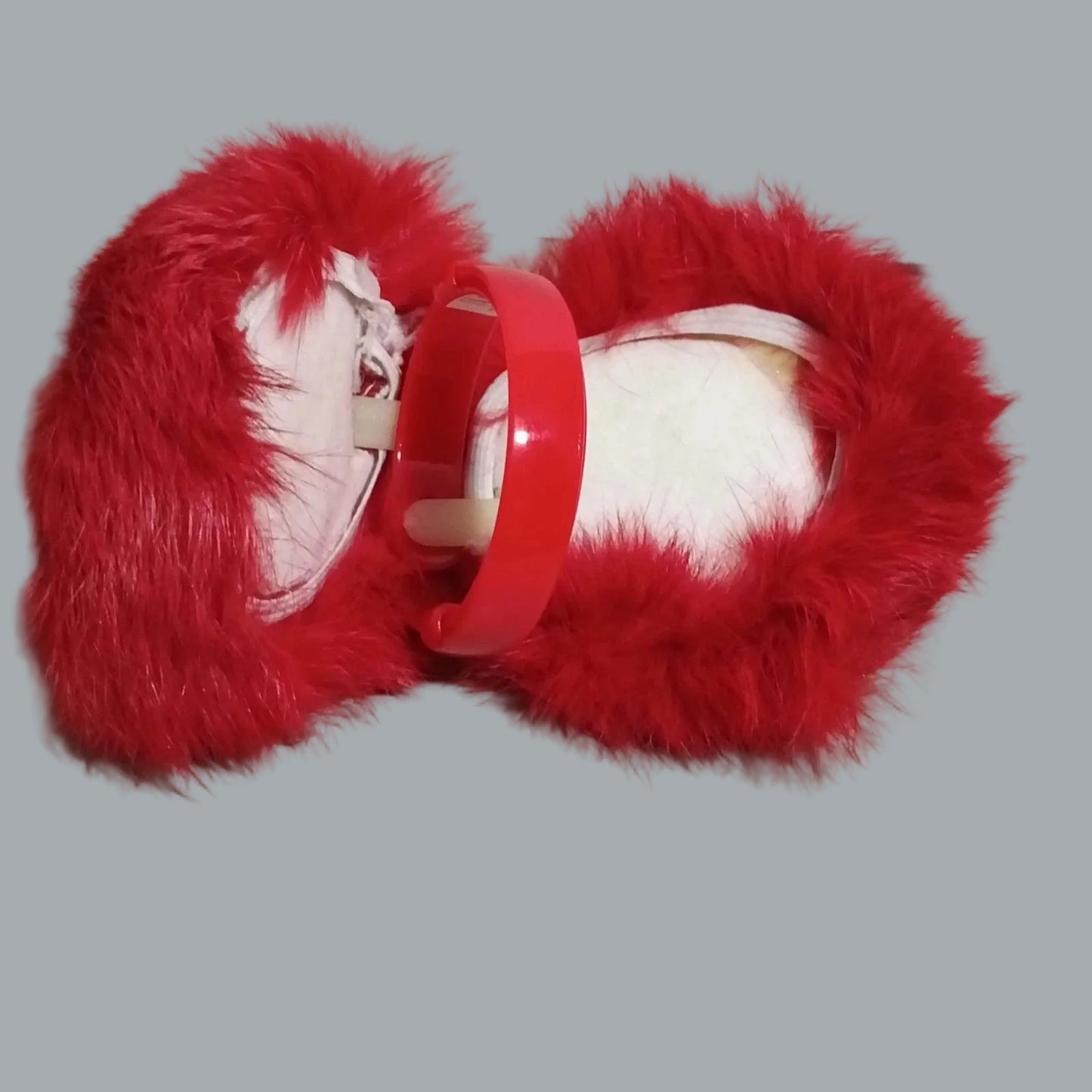 Vintage Genuine Rabbit Fur Red Earmuffs 4.5" Plush Warm Winter Headband NOS