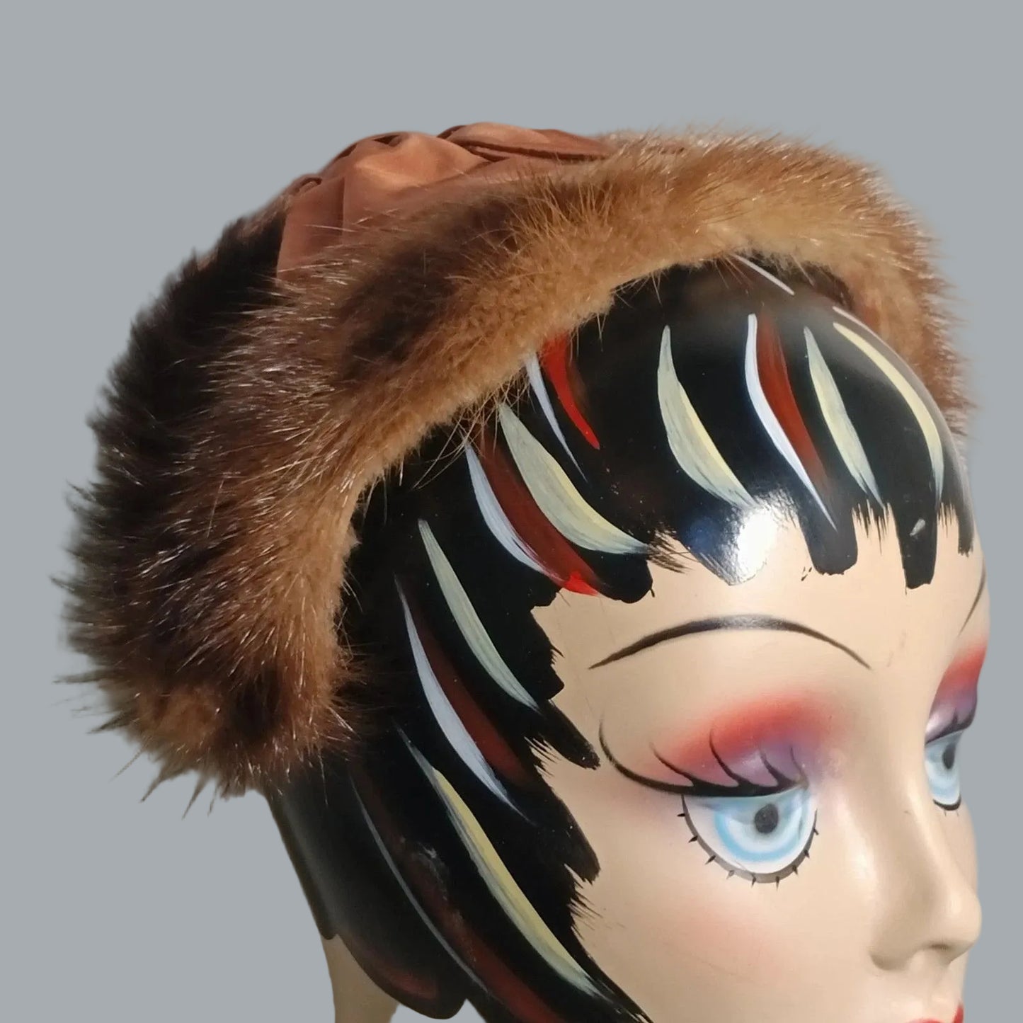 Vintage L.S. Ayres Fur Bandeau Hat Satin Bow & Veil Fascinator