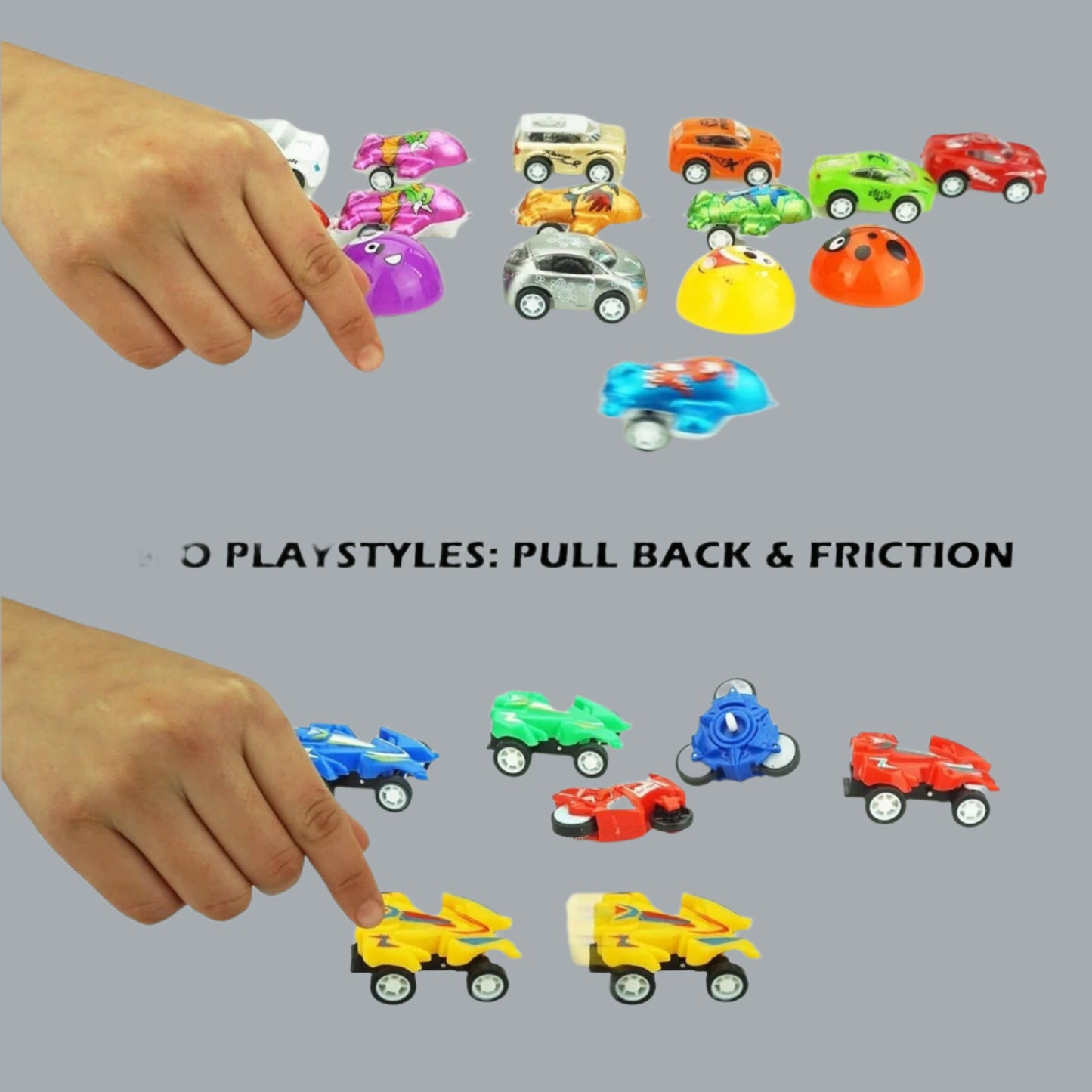 24 Pcs 2.25" Prefilled Eggs Various Pull Back Vehicles & Friction Vehicles