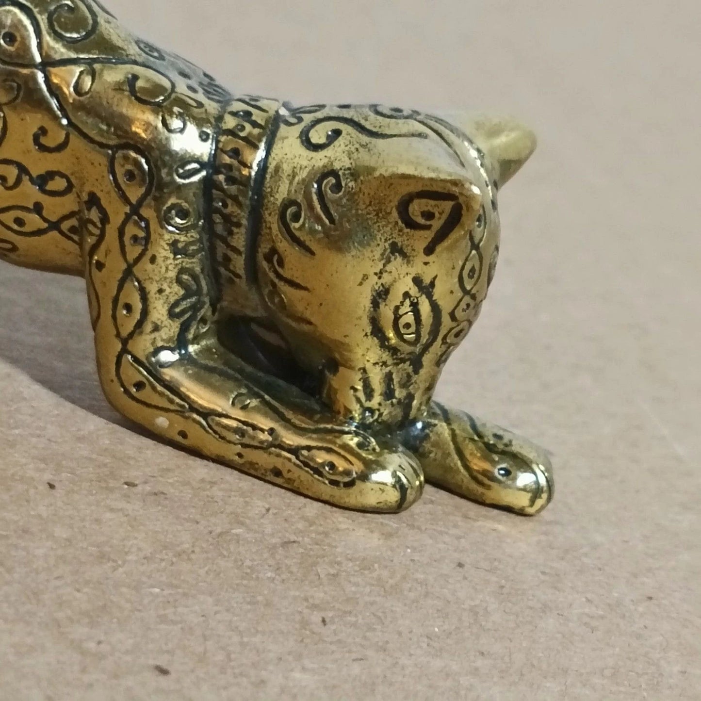 Franklin Mint (Asian) Brass Cat Figurine 1986 Curio Cabinet Cats 4.5"