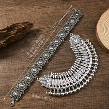 Load image into Gallery viewer, Retro Double Silver-Tone Necklace – Ethnic Statement Ren Faire Collar
