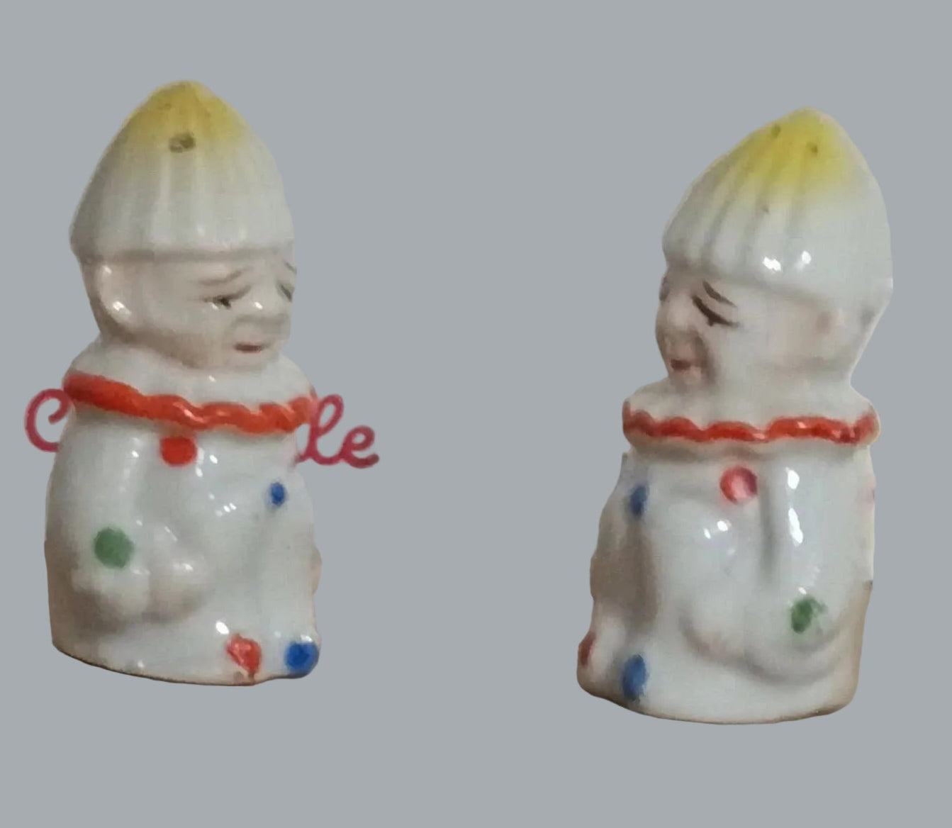 Vintage Japan Mini Clown Salt Pepper Shakers Hand Painted Pair