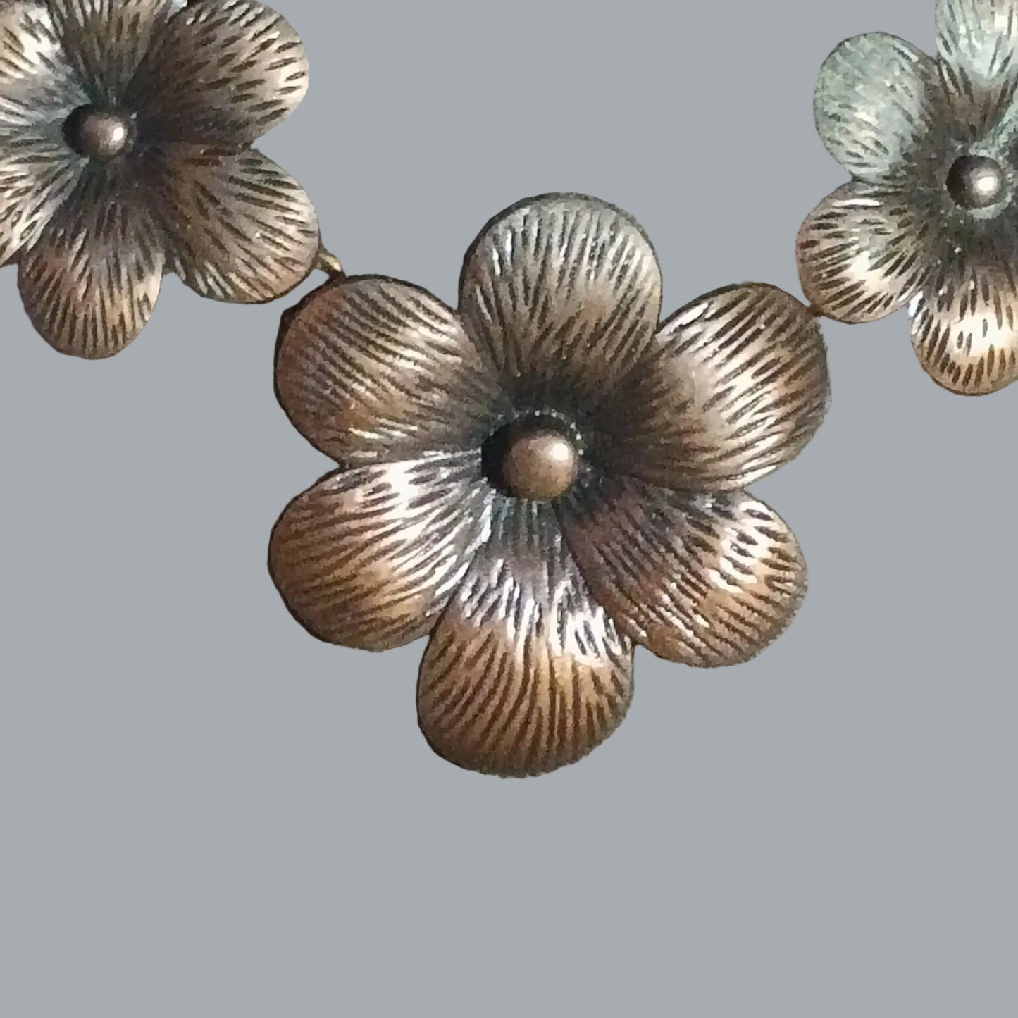 Floral Bib Necklace Metal Flower Statement Choker 12” + 3” Extender Chain