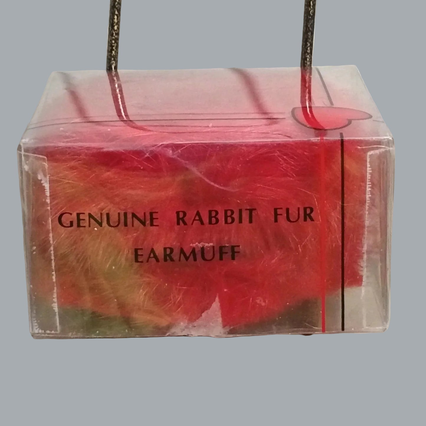 Vintage Genuine Rabbit Fur Red Earmuffs 4.5" Plush Warm Winter Headband NOS