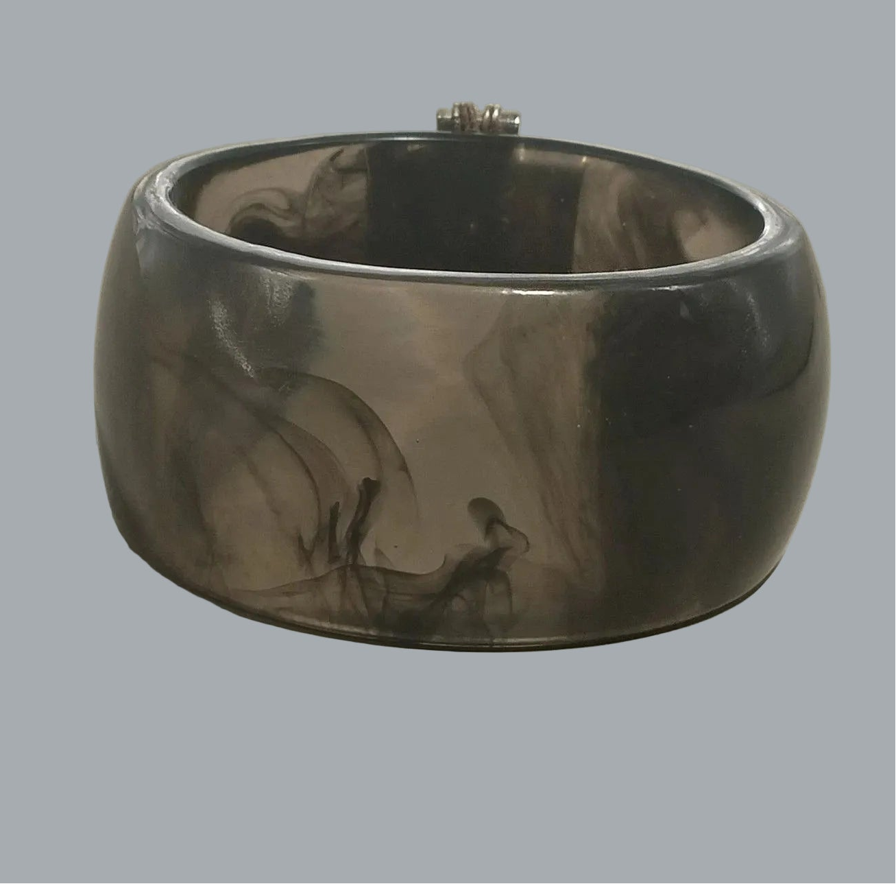 Chunky Gray Marble Lucite Bangle Bracelet Rhinestone Silver Tone Centerpiece