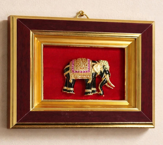 Vintage Jeweled Elephant Brooch Shadow Box Red Velvet Frame Decor