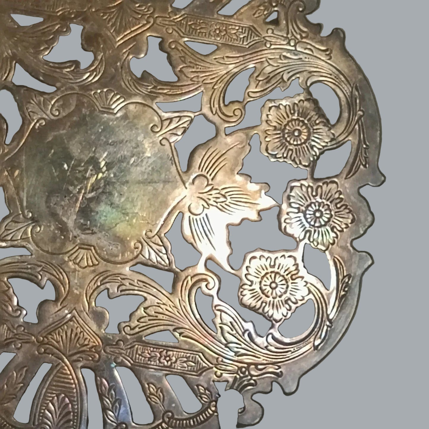 Wallace Silverplate 6.5" Trivet Hot Plate Ornate Pierced Floral Made USA