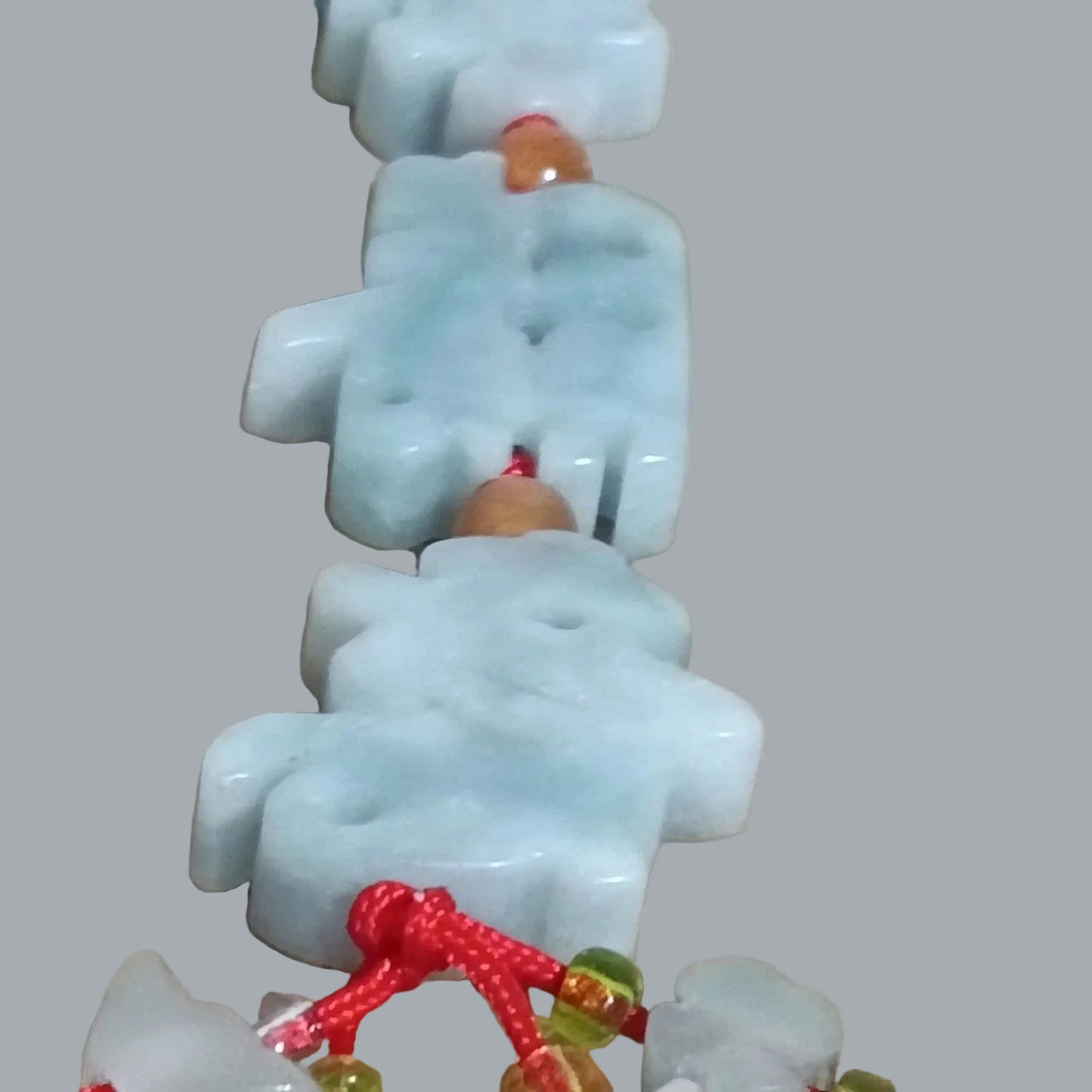 Carved 4 Stones Chinese Lucky Charm Red Cord Hanging Ornament Pendant 10" Long