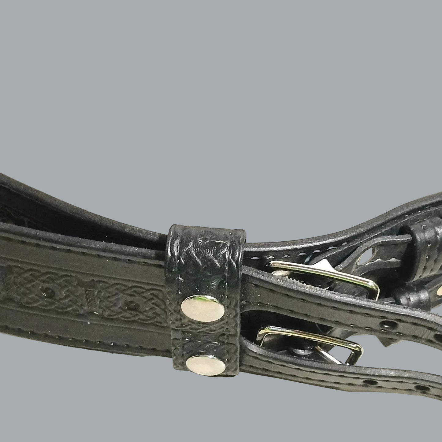 Holy Heck USA Full Grain Leather Double Buckle Kilt Belt 2.5" Celtic 39-44"waist