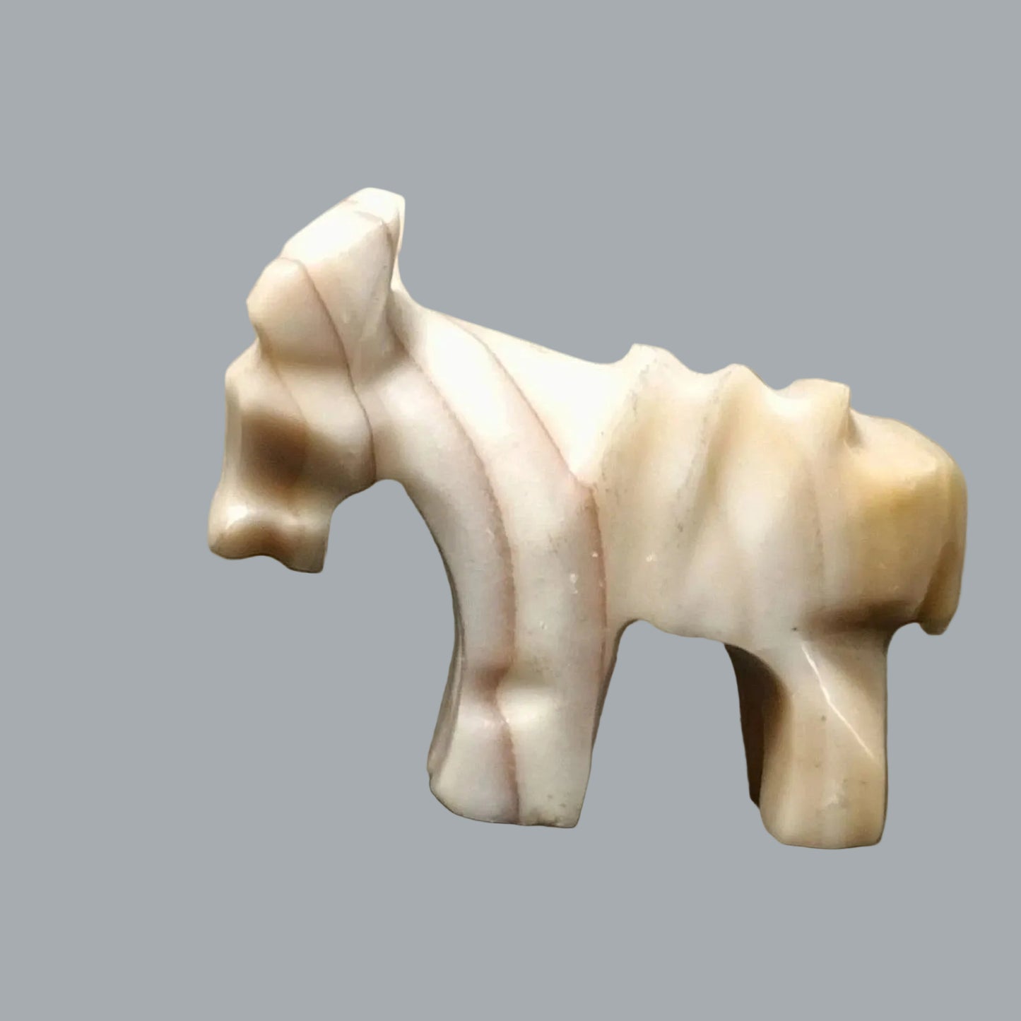 Vintage Hand Carved Stone Donkey Figurines Pair Gray & White