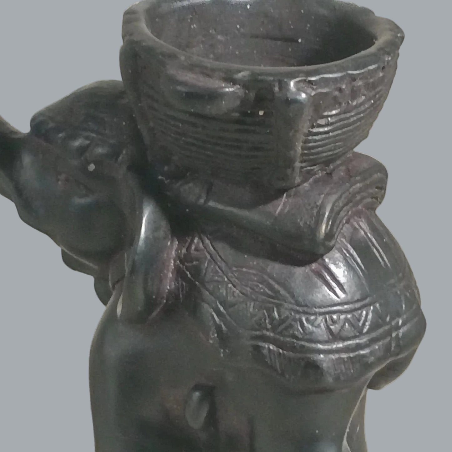 Vintage Elephant Basket Figurine Tribal Style Resin Safari Decor 5"