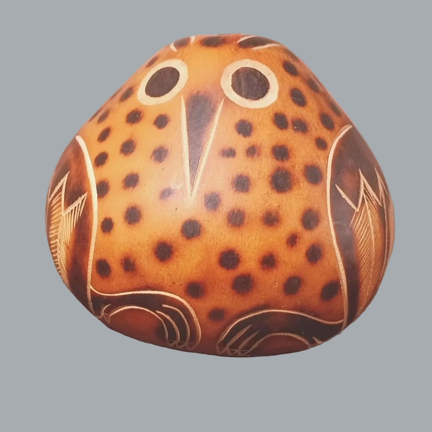 Vintage Inca Design Owl Gourd Hand Painted Andean Folk Art 4x4