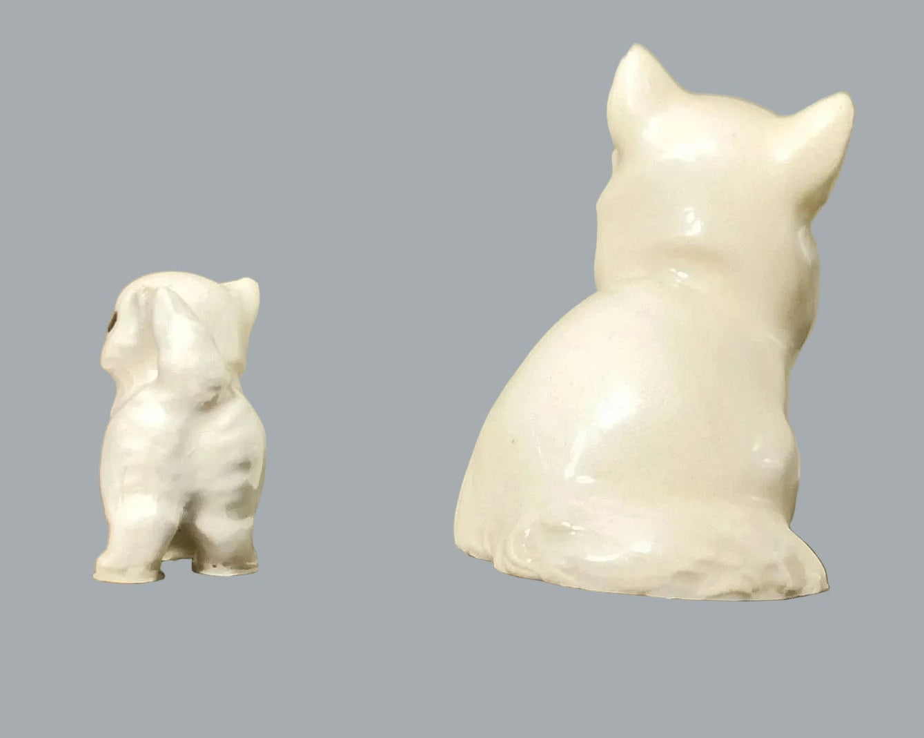 Mini White Ceramic Cat & Kitten Figurines Pair 1.5” & 0.75” Vintage