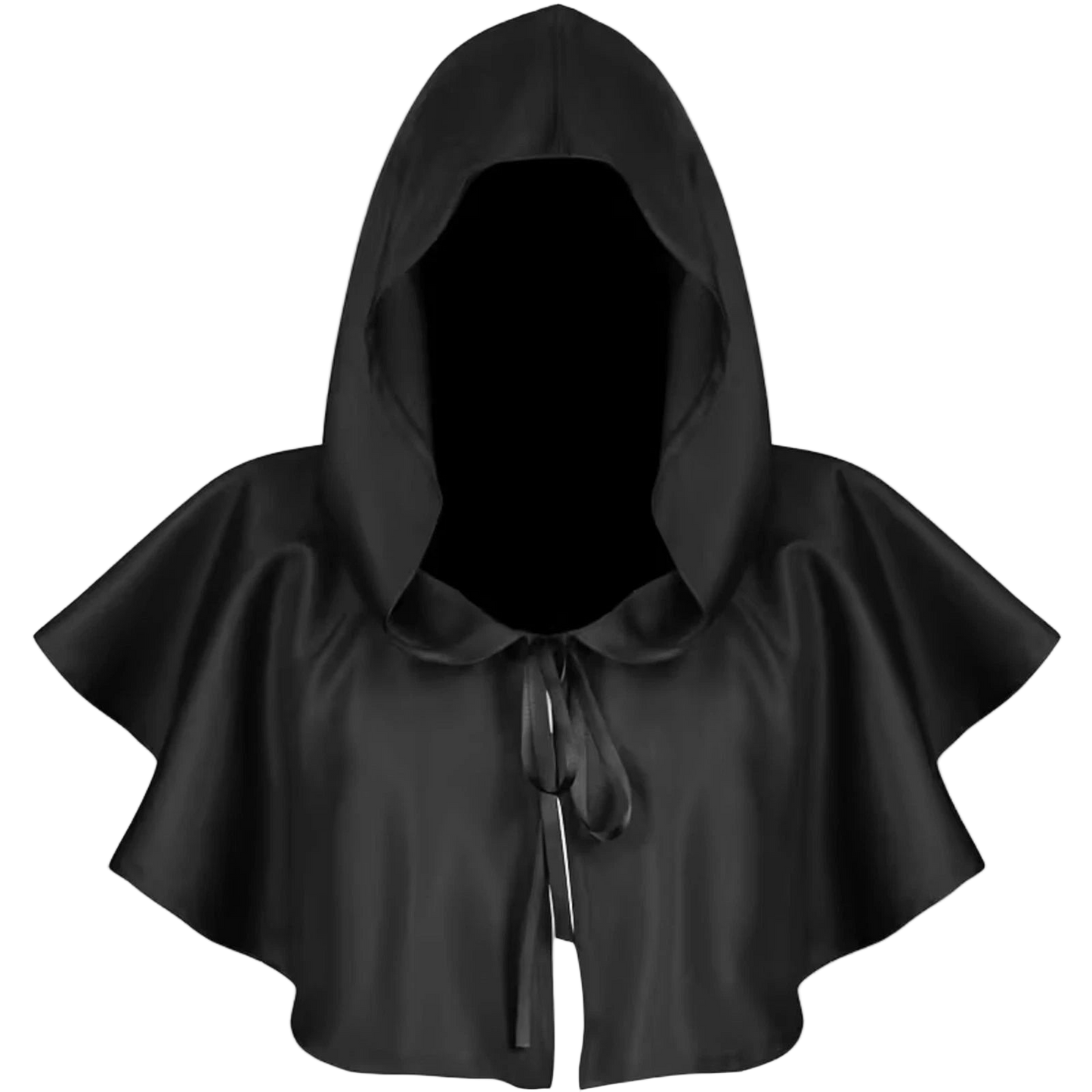 Black Satin Hooded Face Covering Shawl – Large Size Gothic Costume Cloak