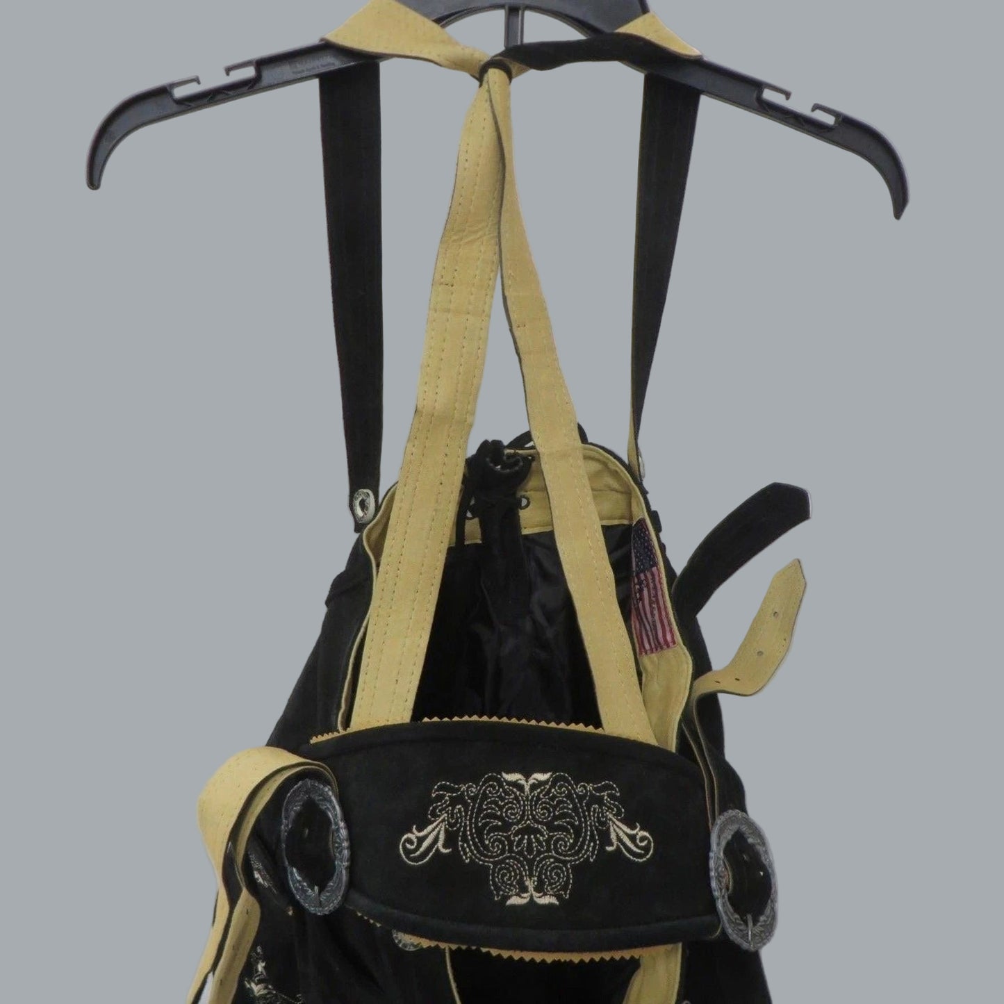 Black Leather German Lederhosen Shorts Embroidered Bavarian Suspenders 32