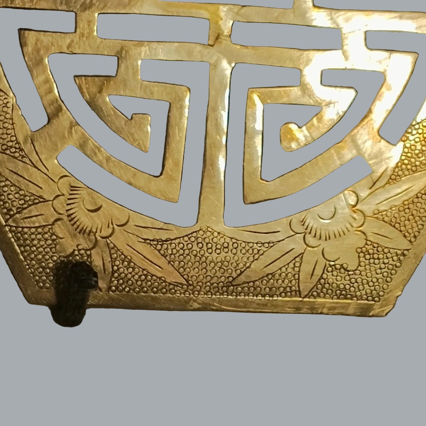 Vintage Brass Trivet 4.5" Hexagon Longevity Cutout Hot Plate