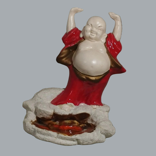 Vintage Laughing Buddha Incense Burner Ceramic Red Robe Zen Decor 7.5”