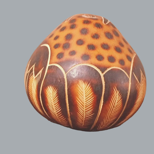 Vintage Inca Design Owl Gourd Hand Painted Andean Folk Art 4x4