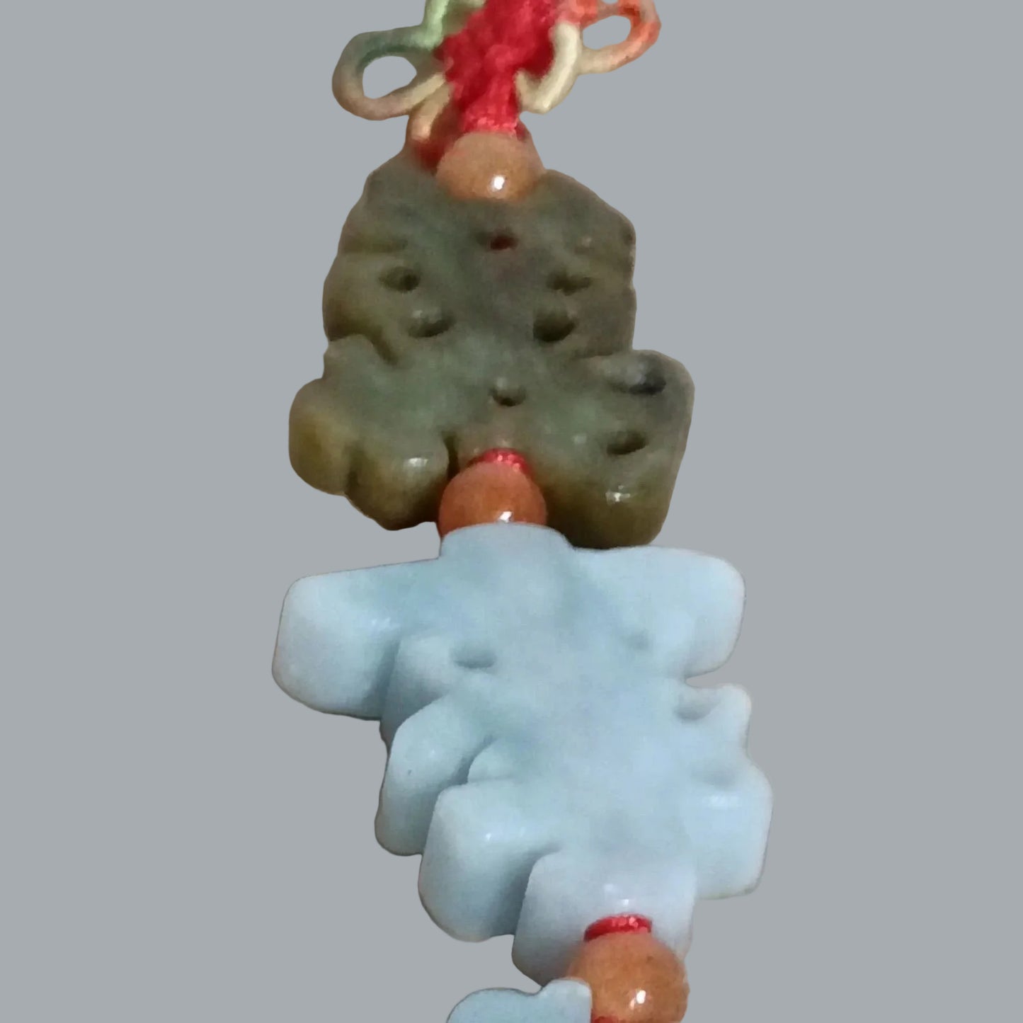 Carved 4 Stones Chinese Lucky Charm Red Cord Hanging Ornament Pendant 10" Long