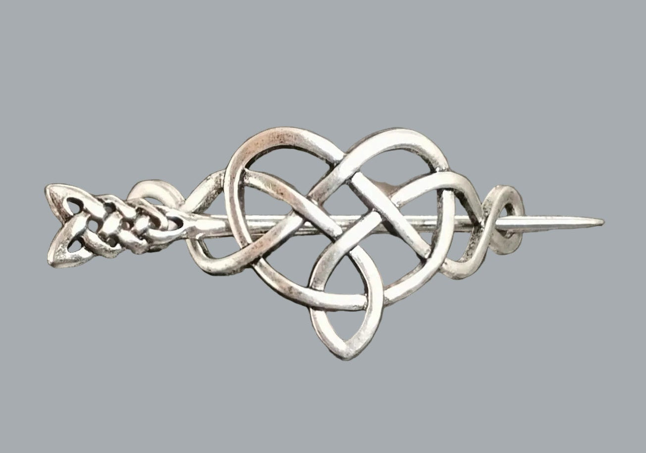 Celtic Knot Hair Barrette Silver Tone Slide Pin 4” Bun Holder Clip