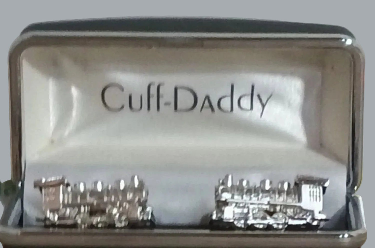 Cuff-Daddy Silver Locomotive Train Cufflinks in Box Railroad Gift