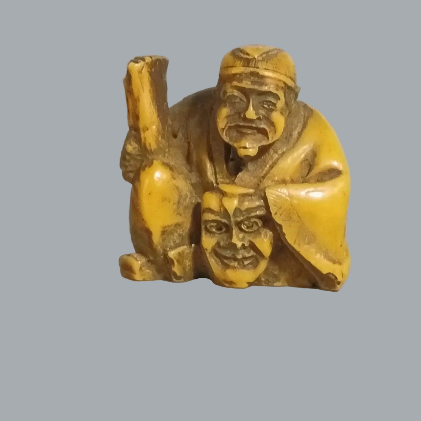 Vintage Asian Netsuke Style Double Face Elder Miniature 1.5"