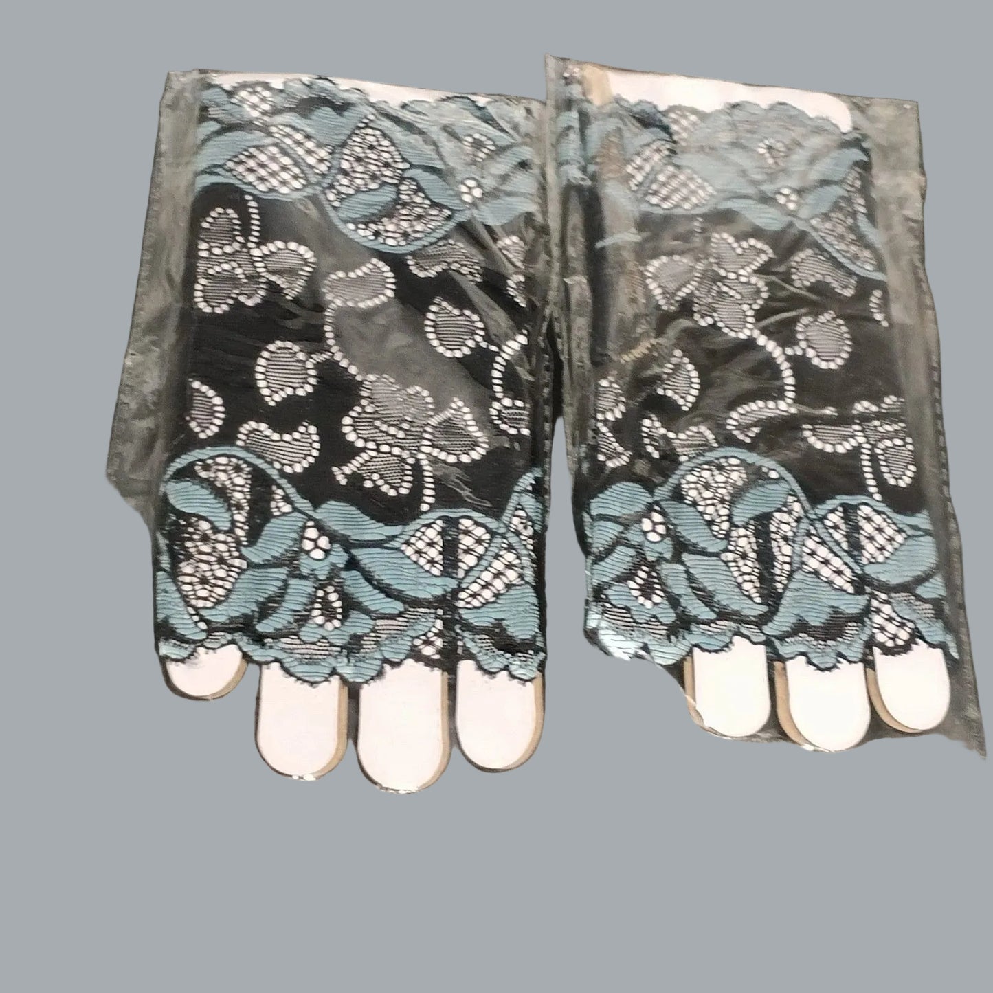 Green & Black Lace Half Finger Gloves | Breathable Elegant Pair