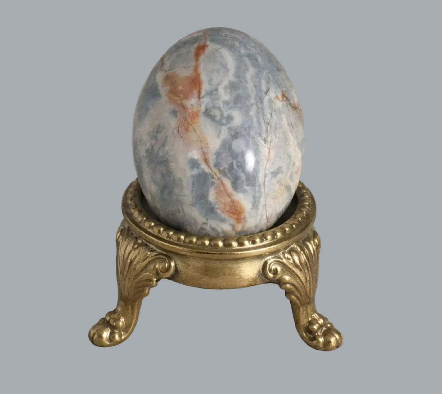 3" Polished Natural Stone Egg Gray White Red Stone
