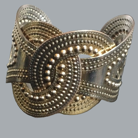 Boho Gold-Tone Embossed Cuff Bracelet | Vintage-Style Filigree Open Bangle