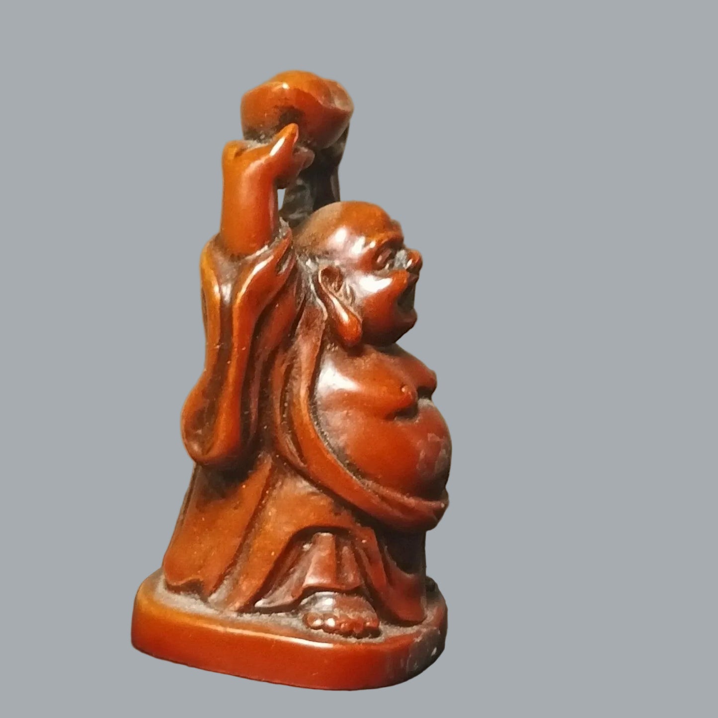 Set 4 Laughing Buddha Figurines Resin Feng Shui Budai Statues 2" Sm Chip on Hat