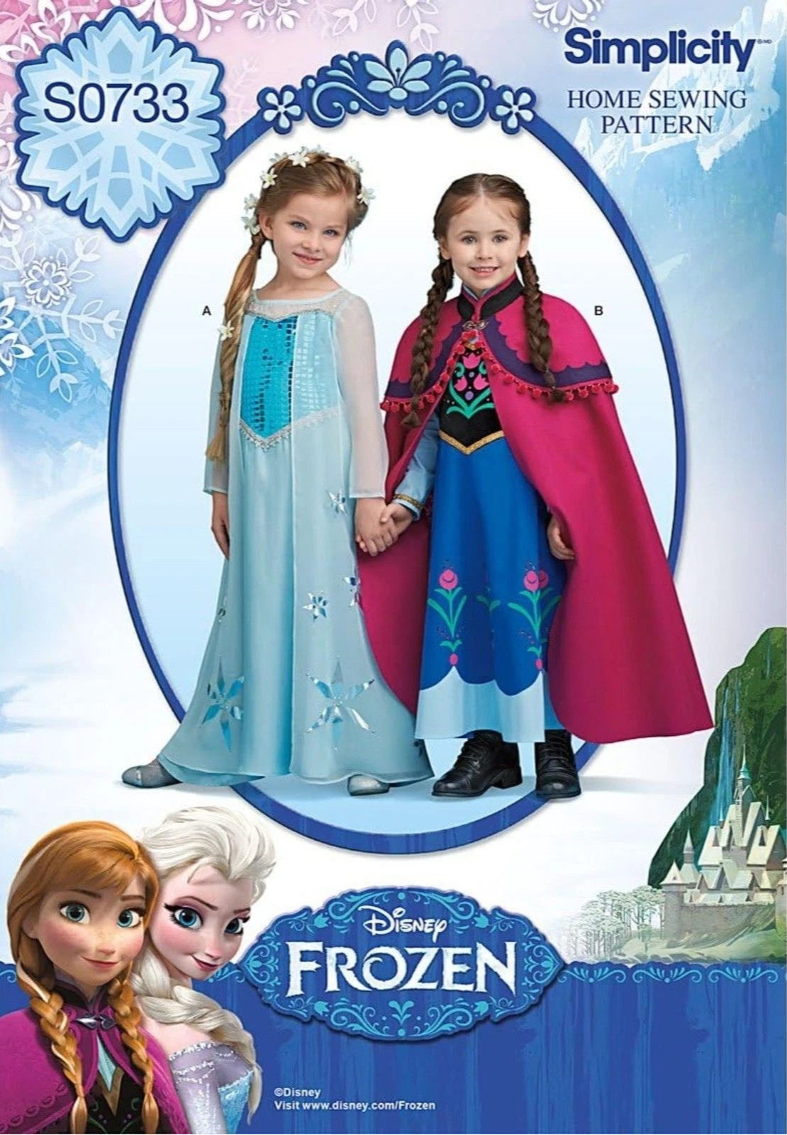 Simplicity S0733 Disney Frozen Elsa Anna Kids Costume Pattern Uncut 3–8 OOP