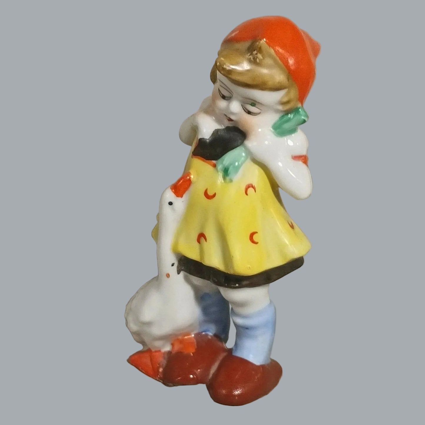 Vintage Japan Porcelain Girl Feeding Goose Figurine 5.5" Child & Duck