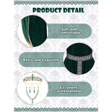 Load image into Gallery viewer, 4 Pcs Medieval Women Princess Dress with Waistband Renaissance Green L
