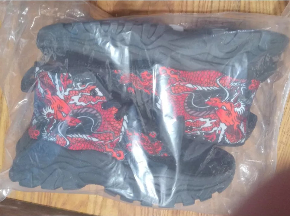 Dragon Pattern High Top Sneakers for Men - Non-Slip, Soft Sole Shoes 6.5 / Black