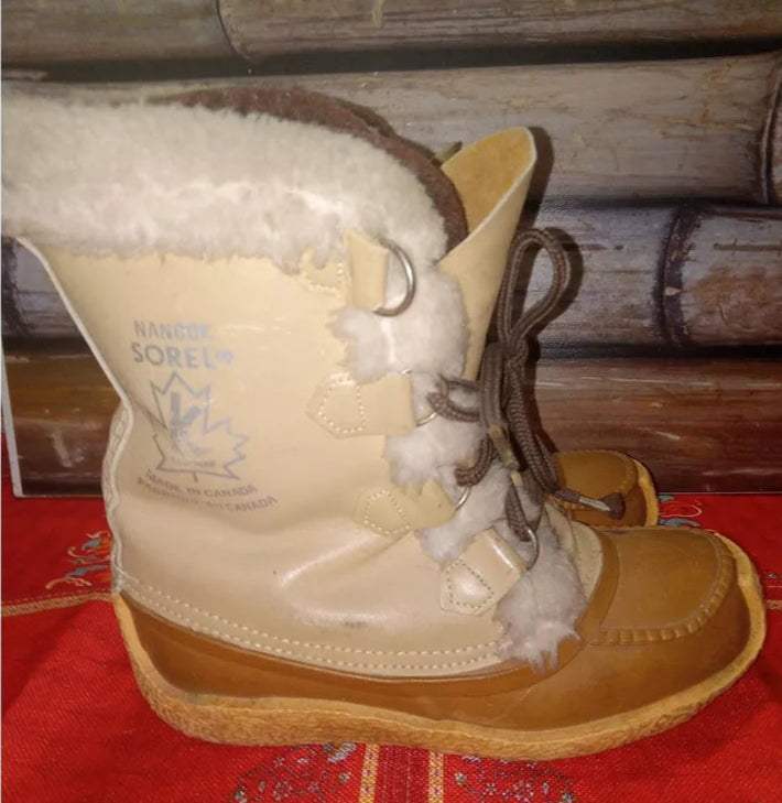 Sorel Nanook Snow Winter Tan Leather Wool Liners Lace Up Boots WOMENS GB 5 US 7