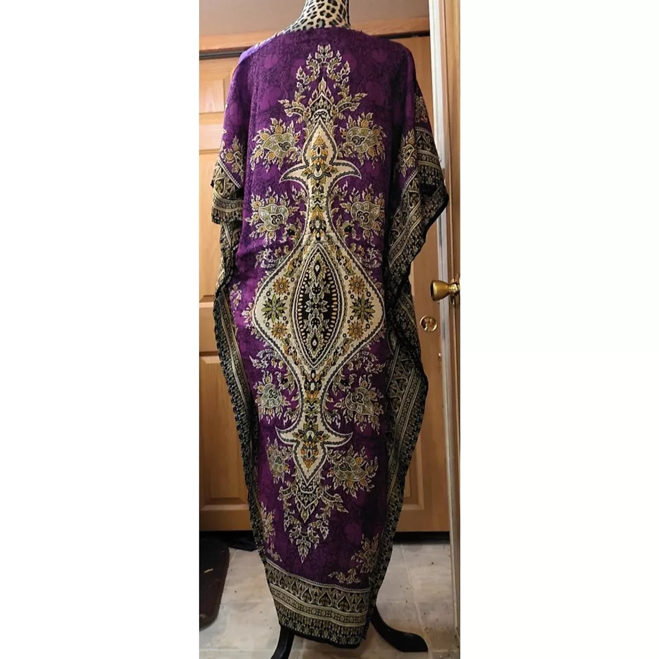 Women Long Kaftan Women One Size Maxi Dress Beach Caftan Poncho Purple