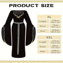 Load image into Gallery viewer, 4 Pcs Medieval Princess Dress with Waistband Renaissance Black XXL
