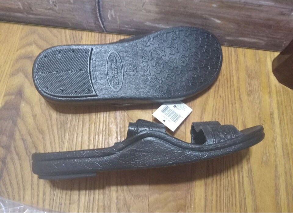 Rubber Slide On Sandals Flexible Double Strap Slippers Waterproof 8 M US, Black